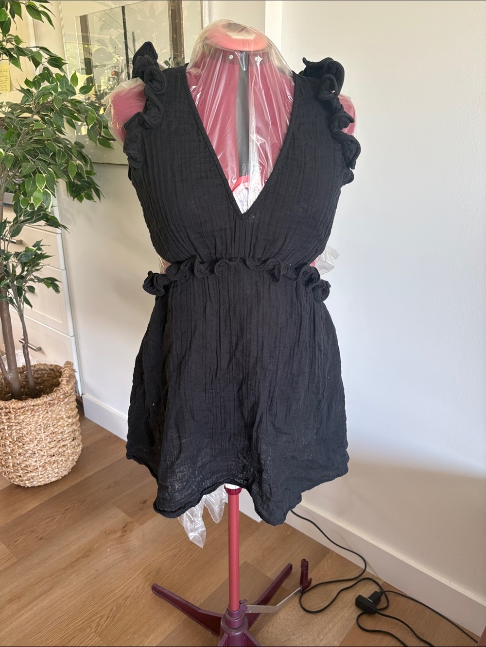 Anthropologie Black Ruffle-Trim Sleeveless Romper